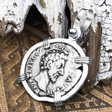 Roman Empire Silver Denarius Coin of Marcus Aurelius, the Philosopher Warrior 157 AD Sterling Silver Pendant