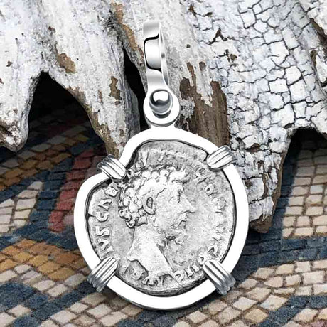 Roman Empire Silver Denarius Coin of Marcus Aurelius, the Philosopher Warrior 157 AD Sterling Silver Pendant