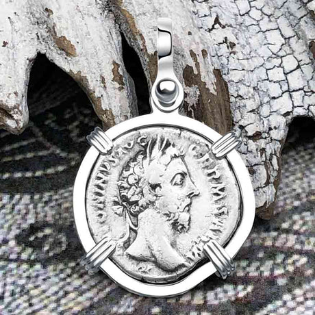 Roman Empire Silver Denarius Coin of Marcus Aurelius, the Philosopher Warrior 175 AD Sterling Silver Pendant