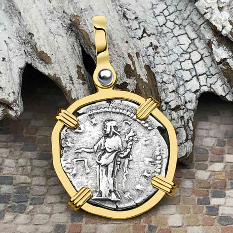 Roman Empire Silver Denarius Coin of Marcus Aurelius, the Philosopher Warrior 171 AD 14K Gold Pendant 