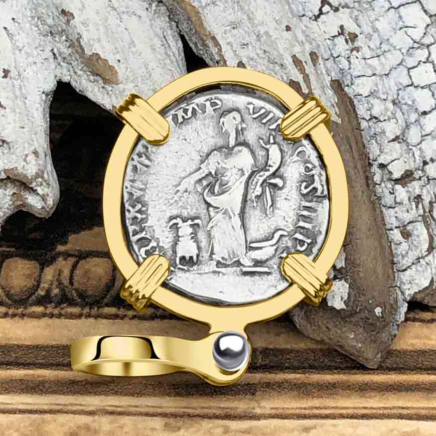 Roman Empire Silver Denarius Coin of Marcus Aurelius, the Philosopher Warrior 176 AD 14K Gold Pendant
