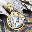 Roman Empire Silver Denarius Coin of Marcus Aurelius, the Philosopher Warrior 145 AD 14K Gold Pendant