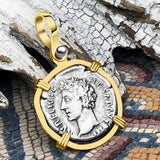 Roman Empire Silver Denarius Coin of Marcus Aurelius, the Philosopher Warrior 145 AD 14K Gold Pendant