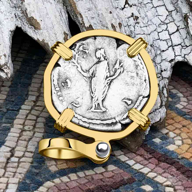 Roman Empire Silver Denarius Coin of Marcus Aurelius, the Philosopher Warrior 145 AD 14K Gold Pendant