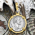 Roman Empire Silver Denarius Coin of Marcus Aurelius, the Philosopher Warrior 155 AD 14K Gold Pendant