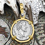 Roman Empire Silver Denarius Coin of Marcus Aurelius, the Philosopher Warrior 155 AD 14K Gold Pendant