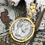 Roman Empire Silver Denarius Coin of Marcus Aurelius, the Philosopher Warrior 155 AD 14K Gold Pendant