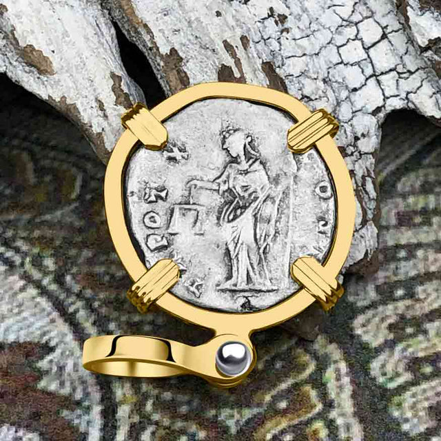 Roman Empire Silver Denarius Coin of Marcus Aurelius, the Philosopher Warrior 155 AD 14K Gold Pendant