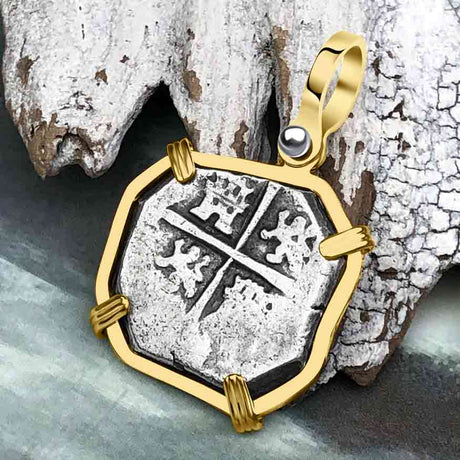 Pirate Era circa 1620 Spanish 2 Reale Piece of Eight 14K Gold Pendant