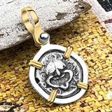 Ancient Greek Gorgon & Anchor Symbols of Protection & Hope Silver Drachm 400 BC 14K Gold and Sterling Silver Pendant 