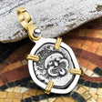 Ancient Greek Gorgon & Anchor Symbols of Protection & Hope Silver Drachm 400 BC 14K Gold and Sterling Silver Pendant 