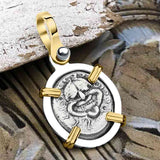 Ancient Greek Gorgon & Anchor Symbols of Protection & Hope Silver Drachm 400 BC 14K Gold and Sterling Silver Pendant 