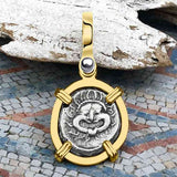 Ancient Greek Gorgon & Anchor Symbols of Protection & Hope Silver Drachm 400 BC 14K Gold Pendant