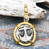 Ancient Greek Gorgon & Anchor Symbols of Protection & Hope Silver Drachm 400 BC 14K Gold Pendant