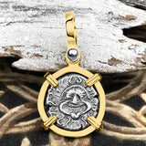 Ancient Greek Gorgon & Anchor Symbols of Protection & Hope Silver Drachm 400 BC 14K Gold Pendant