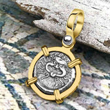 Ancient Greek Gorgon & Anchor Symbols of Protection & Hope Silver Drachm 400 BC 14K Gold Pendant