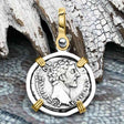 Roman Empire Silver Denarius Coin of Marcus Aurelius, the Philosopher Warrior 153 AD 14K Gold and Sterling Silver Pendant