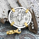 Roman Empire Silver Denarius Coin of Marcus Aurelius, the Philosopher Warrior 153 AD 14K Gold and Sterling Silver Pendant