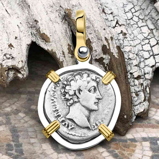 Roman Empire Silver Denarius Coin of Marcus Aurelius, the Philosopher Warrior 145 AD 14K Gold and Sterling Silver Pendant