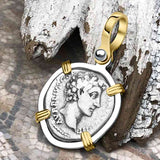 Roman Empire Silver Denarius Coin of Marcus Aurelius, the Philosopher Warrior 145 AD 14K Gold and Sterling Silver Pendant