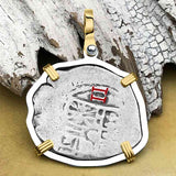 Pirate Era Circa 1670 Spanish 2 Reale Cob Piece of 8 14K Gold and Sterling Silver Pendant