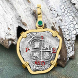 STUNNING Heart Shaped Pirate Era 1660 Spanish 1 Reale Cob Piece of 8 14K Gold with Emerald Pendant