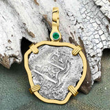 STUNNING Heart Shaped Pirate Era 1660 Spanish 1 Reale Cob Piece of 8 14K Gold with Emerald Pendant