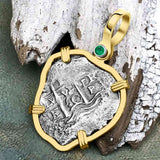 STUNNING Heart Shaped Pirate Era 1660 Spanish 1 Reale Cob Piece of 8 14K Gold with Emerald Pendant