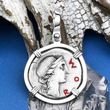 Roman Republic Silver Denarius 114 BC Roma & the Horseman 14K White Gold Pendant