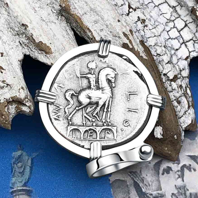 Roman Republic Silver Denarius 114 BC Roma & the Horseman 14K White Gold Pendant