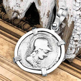 Roman Republic Silver Denarius 46 BC Minerva and Victory 14K White Gold Pendant