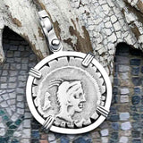 Roman Republic Silver Denarius 79 BC Juno and the Griffin 14K White Gold Pendant 
