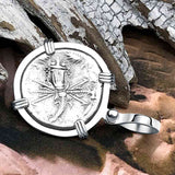 Roman Republic Silver Denarius 127 BC Roma & Abundance 14K White Gold Pendant