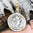 Roman Republic Silver Denarius 130 BC Jupiter and Roma 14K Gold and Sterling Silver Pendant 