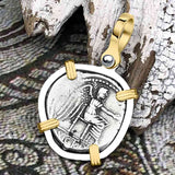Roman Republic Silver Denarius 89 BC Victory 14K Gold and Sterling Silver Pendant 