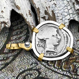 Roman Republic Silver Denarius 89 BC Victory 14K Gold and Sterling Silver Pendant 