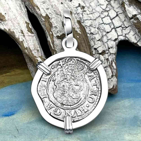 Hungarian Silver Denar Dated 1615 with Mary & Baby Jesus Sterling Silver Pendant