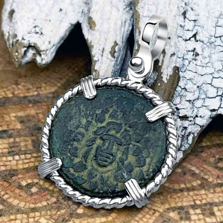 Ancient Greek Medusa & Nike Protection and Victory Bronze Coin 120 BC Sterling Silver Pendant