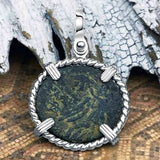 Ancient Greek Medusa & Nike Protection and Victory Bronze Coin 120 BC Sterling Silver Pendant