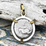 Ancient Greek Lion Hemidrachm 400 BC 14K Gold and Sterling Silver Pendant