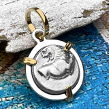 Ancient Greek Lion Hemidrachm 400 BC 14K Gold and Sterling Silver Pendant