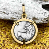 Ancient Greek Lion Hemidrachm 400 BC 14K Gold Pendant 