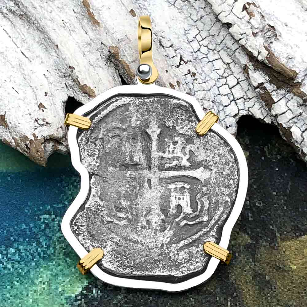 Concepcion Shipwreck 4 Reale Silver Piece of 8 14K Gold and Sterling Silver Pendant 