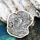 Concepcion Shipwreck 4 Reale Silver Piece of 8 14K Gold and Sterling Silver Pendant