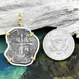 Concepcion Shipwreck 4 Reale Silver Piece of 8 14K Gold and Sterling Silver Pendant