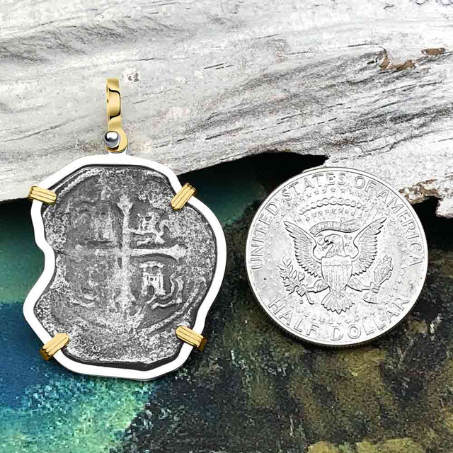 Concepcion Shipwreck 4 Reale Silver Piece of 8 14K Gold and Sterling Silver Pendant