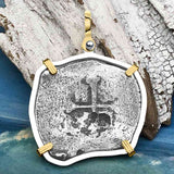 Concepcion Shipwreck 4 Reale Silver Piece of 8 14K Gold and Sterling Silver Pendant | Artifact #3542