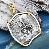 Concepcion Shipwreck 4 Reale Silver Piece of 8 14K Gold and Sterling Silver Pendant | Artifact #3542