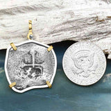 Concepcion Shipwreck 4 Reale Silver Piece of 8 14K Gold and Sterling Silver Pendant | Artifact #3542