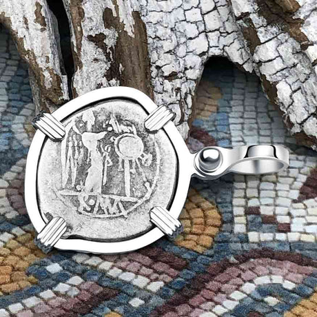 Roman Republic Silver Denarius Serratus 211 BC Jupiter & Victory Sterling Silver Pendant